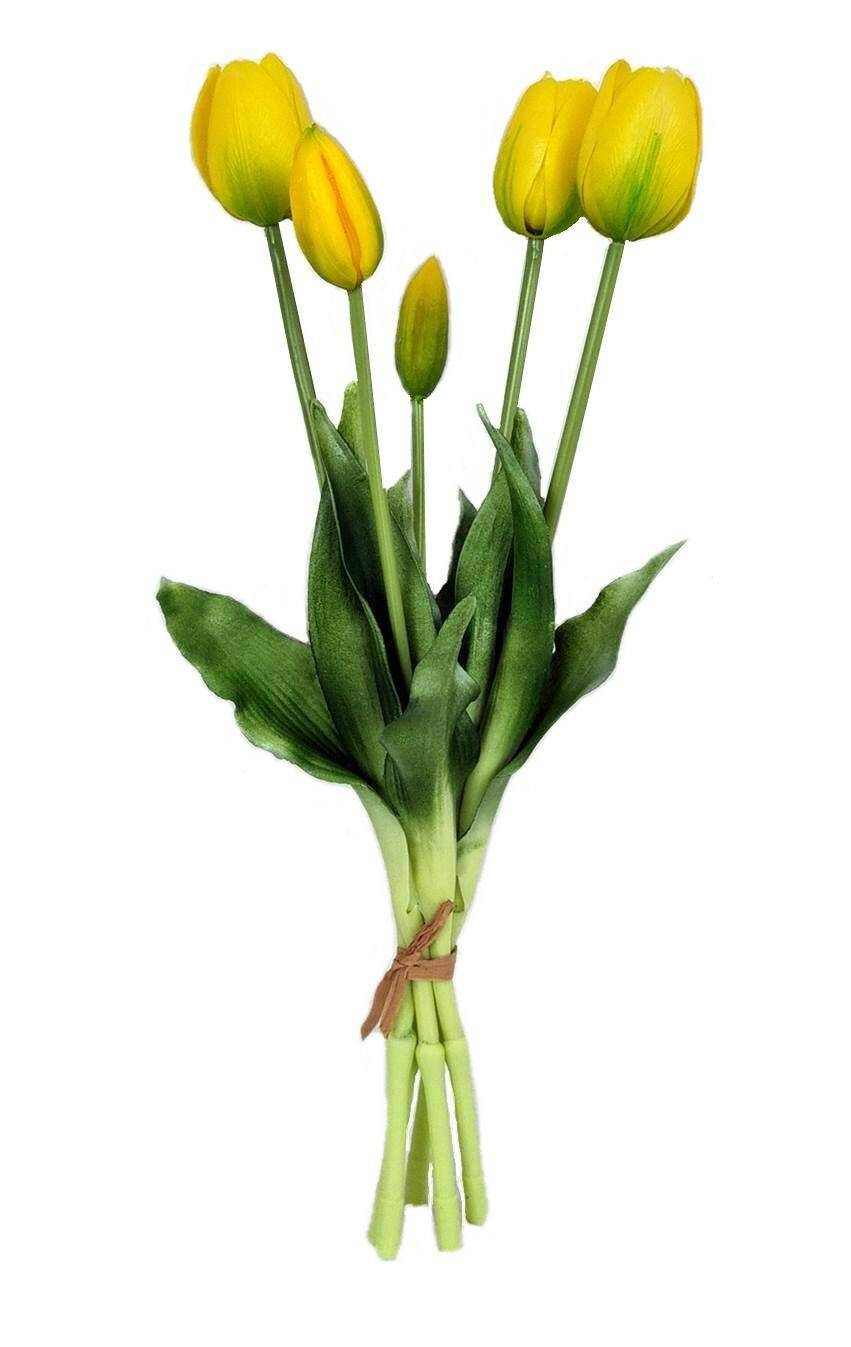 Tulipany z gumy 40cm żółty bukiet x5