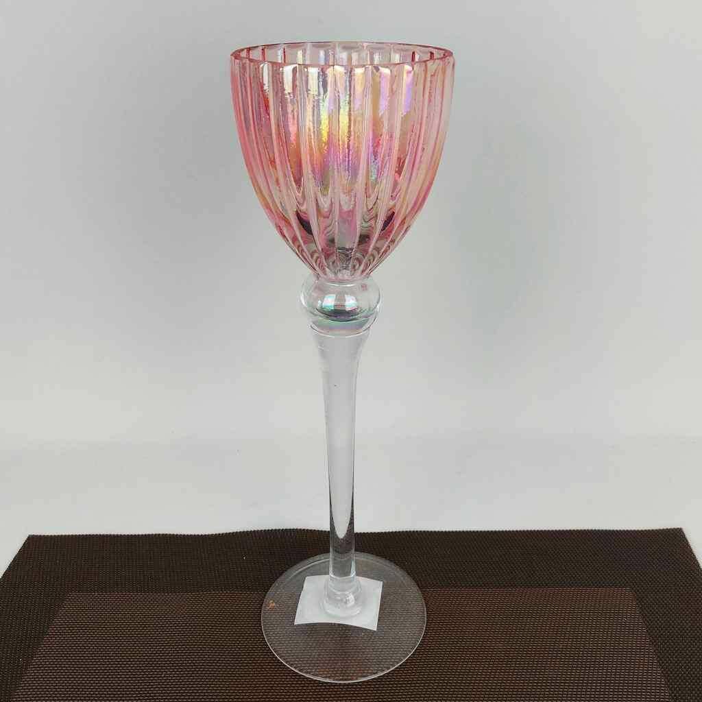 Świecznik szklany różowy 129268