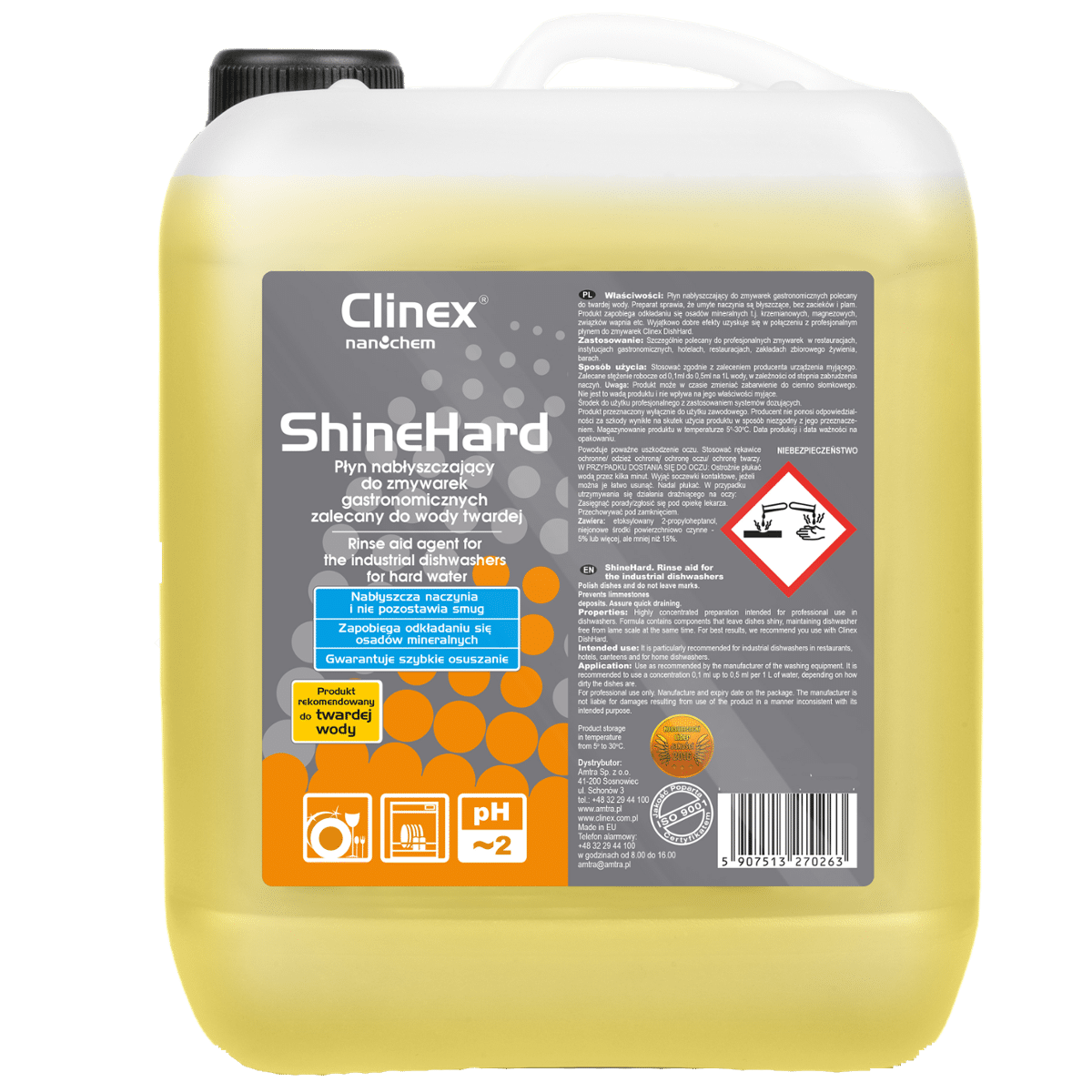 CLINEX ShineHard 10l Płyn Nabłyszczający do Zmywarek Gastronomicznych Zalecany do Wody Twardej
