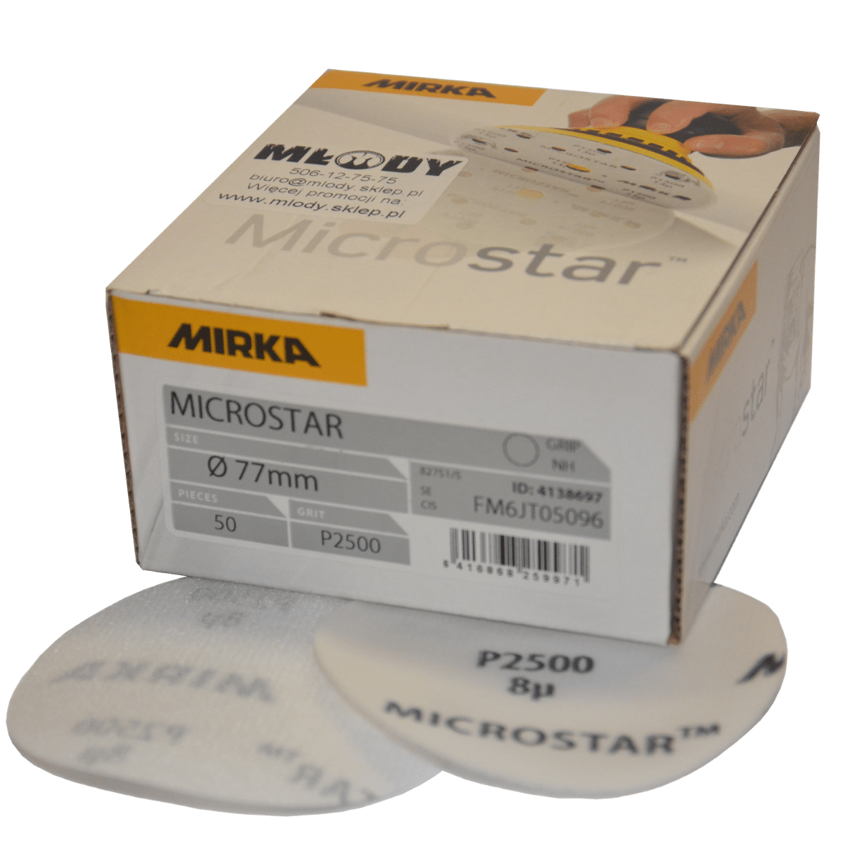 MIRKA Microstar 77mm na Rzep Papier Ścierny Krążek Granulacja 2500