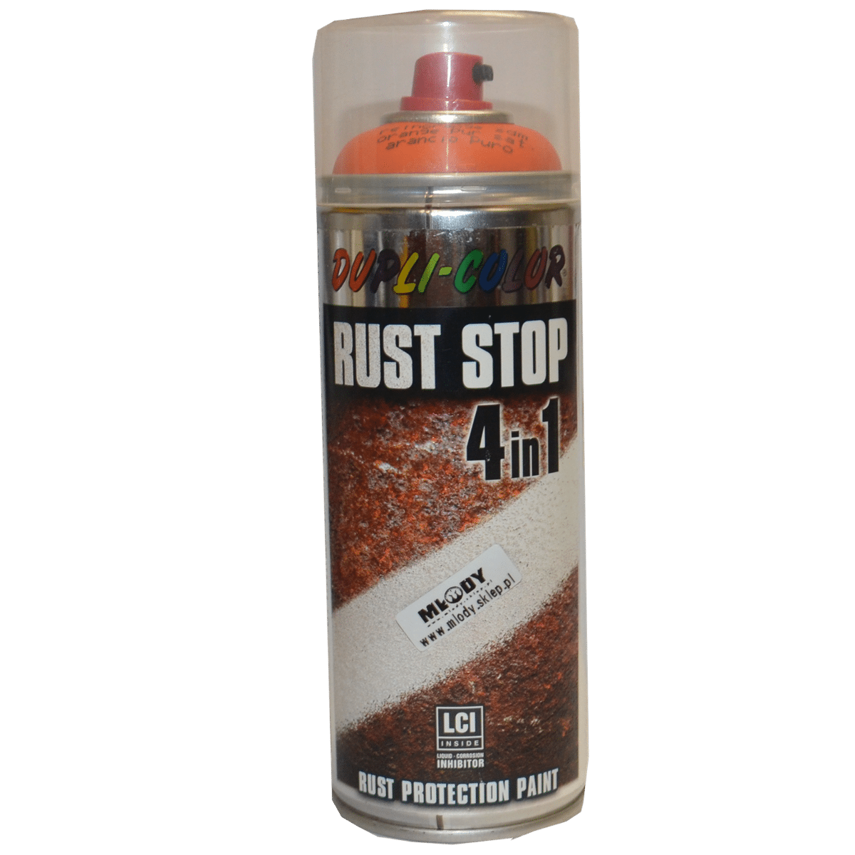 MOTIP DUPLI COLOR Rust Stop RAL 2004 400ml Pomarańczowy Półmat Lakier Podkładowy Antykorozyjny