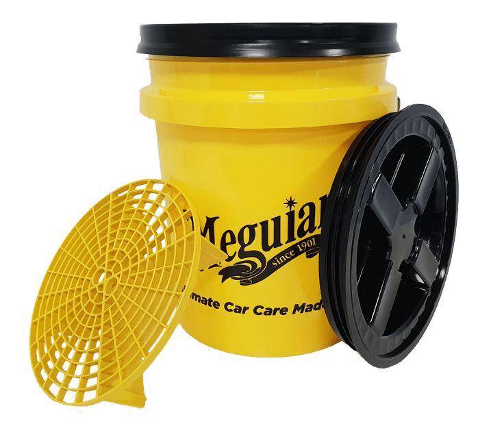 Meguiars Wash Bucket Combo-Yellow-Black 18,9l Wiadro do Mycia Auta z Separatorem Zanieczyszczeń i Hermetycznym Wieczkiem