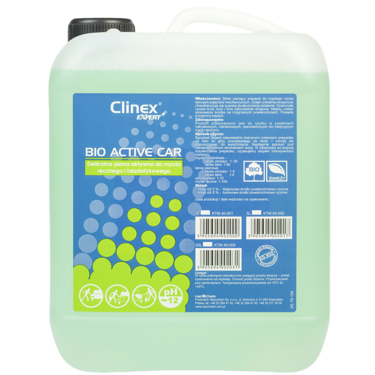 CLINEX EXPERT+ Bio Active Car 5l Delikatna Aktywna Piana do Mycia Ręcznego i Bezdotykowego