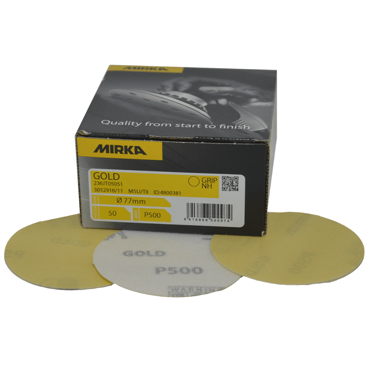 MIRKA Gold 77mm Papier Ścierny Krążek Rzep Granulacja 500