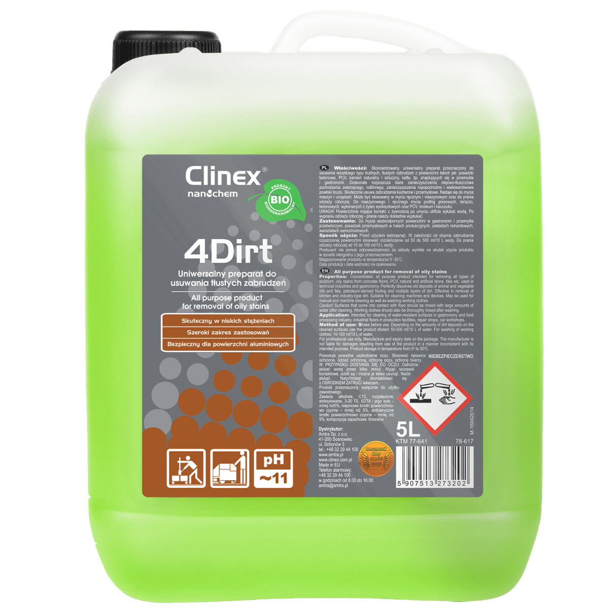 CLINEX 4DIRT 5l Biodegradowalny Uniwersalny Preparat do Usuwania Trudnych Zabrudzeń
