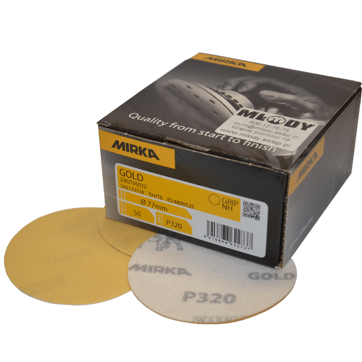 MIRKA Gold 77mm Papier Ścierny Krążek Rzep Granulacja 320