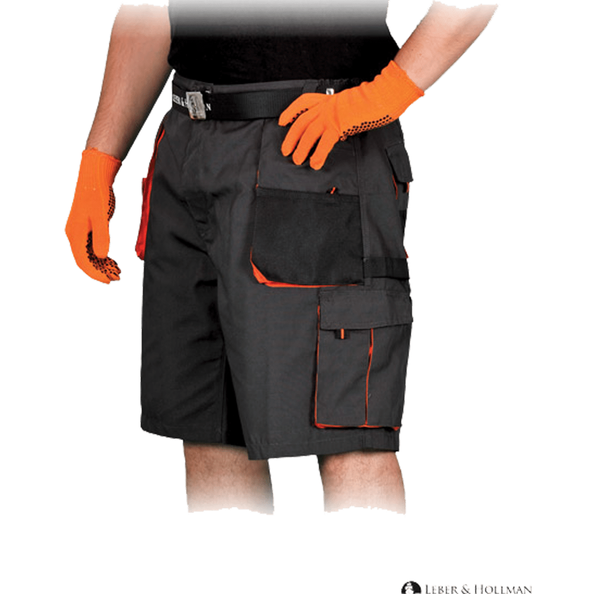 LEBER&HOLLMAN LH-SHULTER BP Spodnie Ochronne Krótkie Czarne Pomarańczowe Wstawki Rozm XXL