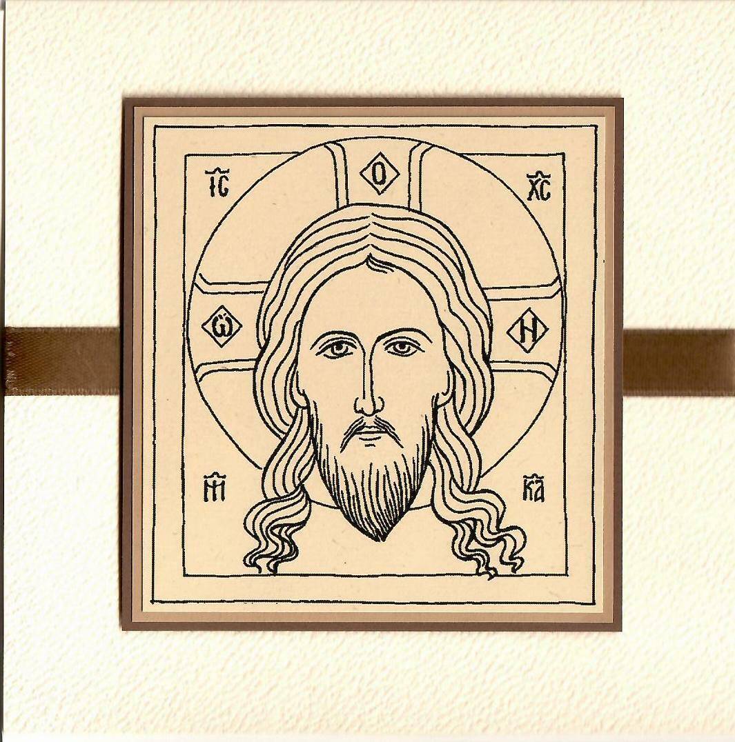 Kartka z Obliczem Chrystusa ecru kwadrat (Zdjęcie 1)