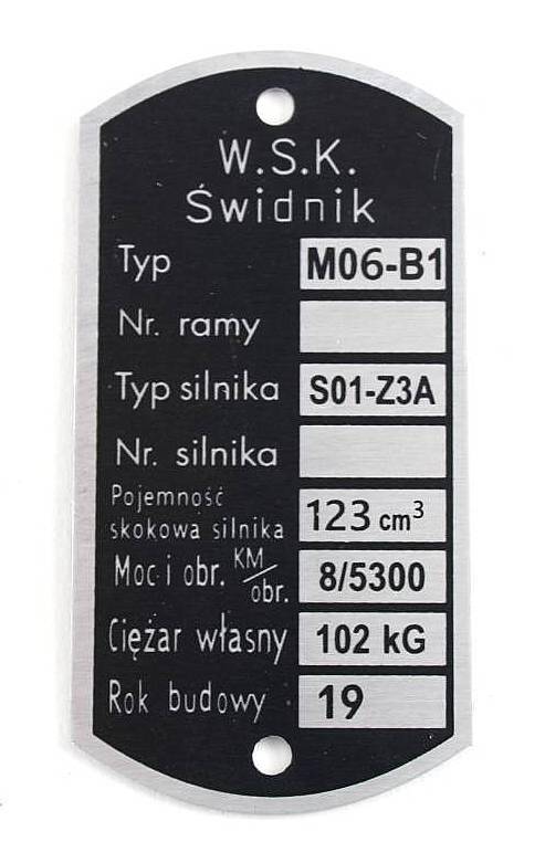 Tabliczka znamionowa WSK/ WFM M06 M.10