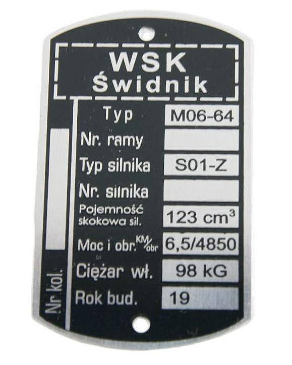Tabliczka znamionowa WSK/ WFM M06 - 64