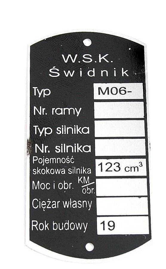 Tabliczka znamionowa WSK/ WFM M06 M.2
