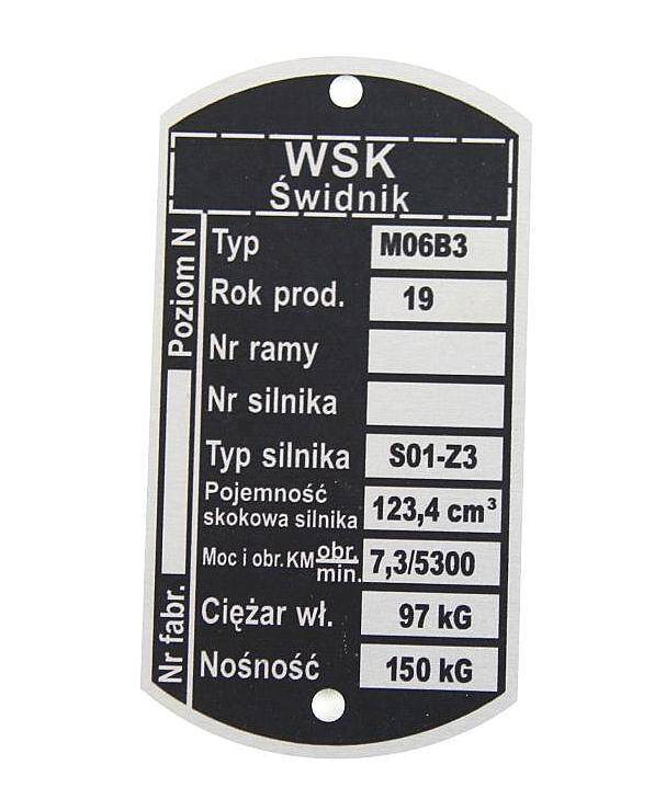 Tabliczka znamionowa WSK/ WFM M06 M.6