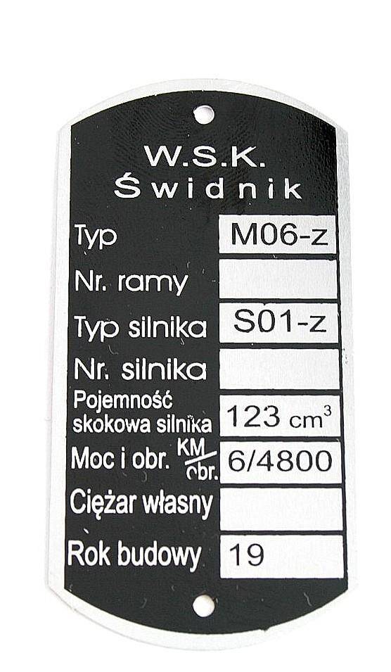 Tabliczka znamionowa WSK/ WFM M06 M.3
