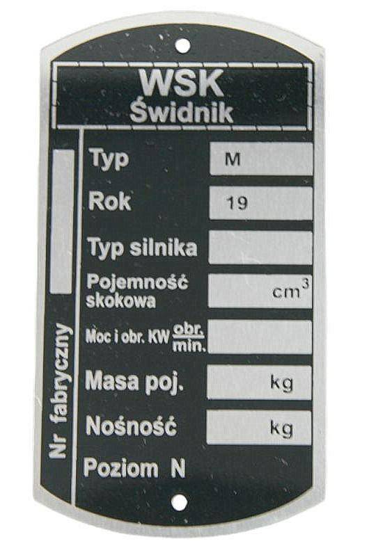 Tabliczka znamionowa WSK/ WFM M06 M.5