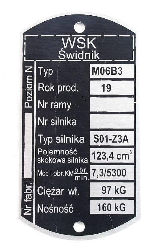 Tabliczka znamionowa WSK/ WFM M06 M.8