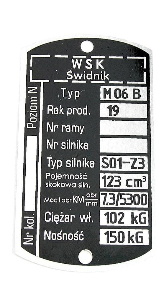 Tabliczka znamionowa WSK M 06 B