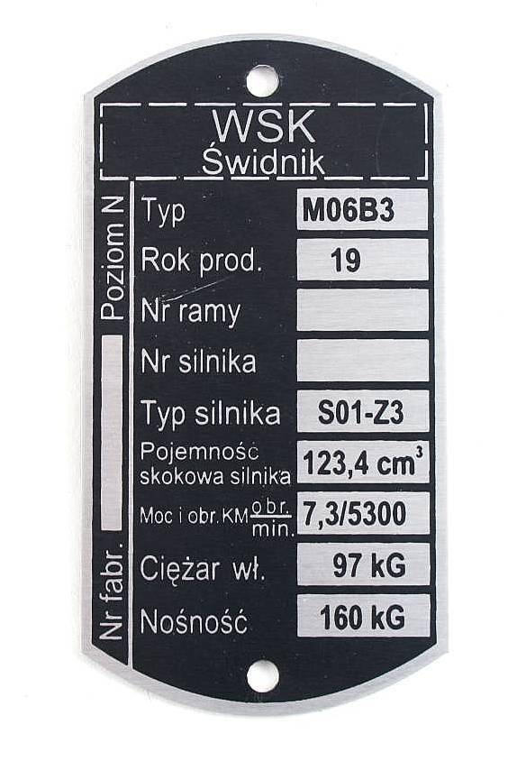 Tabliczka znamionowa WSK/ WFM M06 M.7