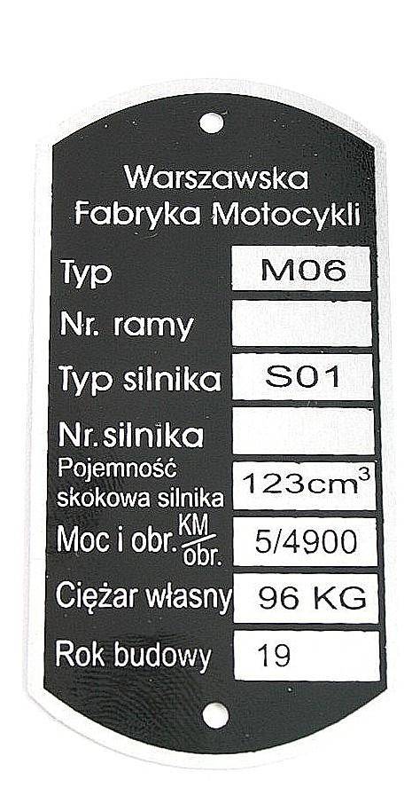 Tabliczka znamionowa WSK/ WFM M06 M.1