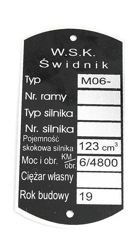 Tabliczka znamionowa WSK/ WFM M06 M.4