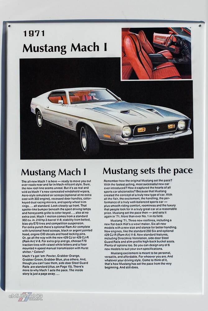 Blacha Ford Mustang MACH1 - 1971 rok