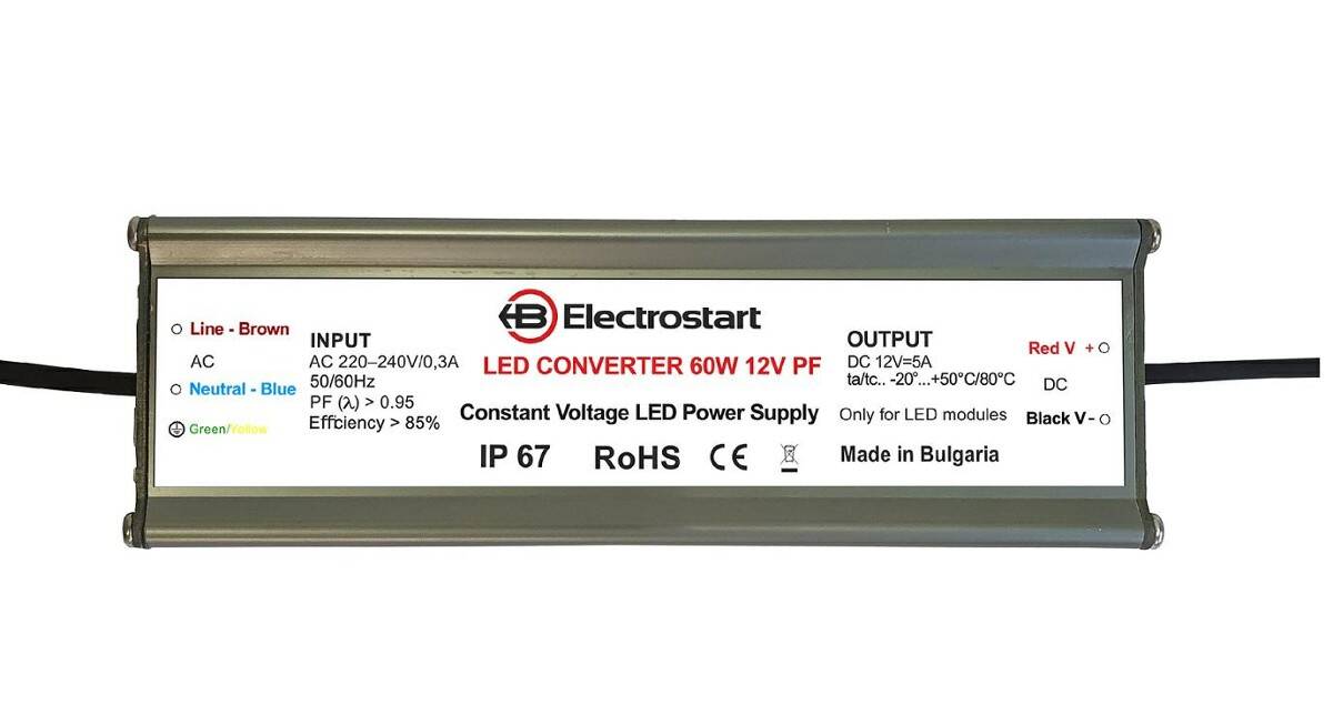 CV LED Power Supply 60W PF0.9 12V IP67