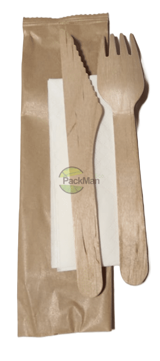 Wooden confection - (fork, knife and napkin) Packman