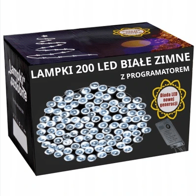 Lampki LED OGON 200LED ŁEZKI Biały zimny