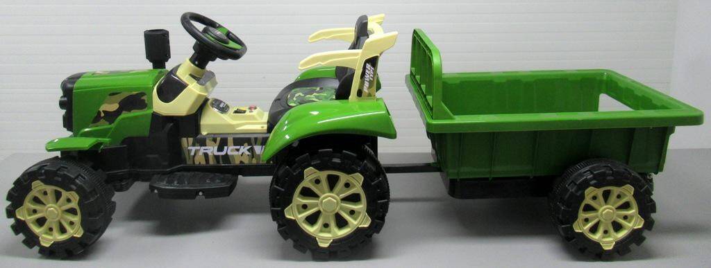 Traktor na akumulator z przyczepką zielo