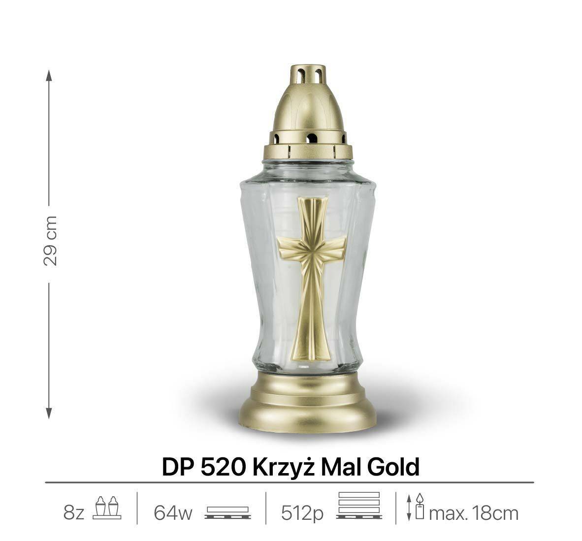 Znicz Szklany 29 cm Złoty DP 520