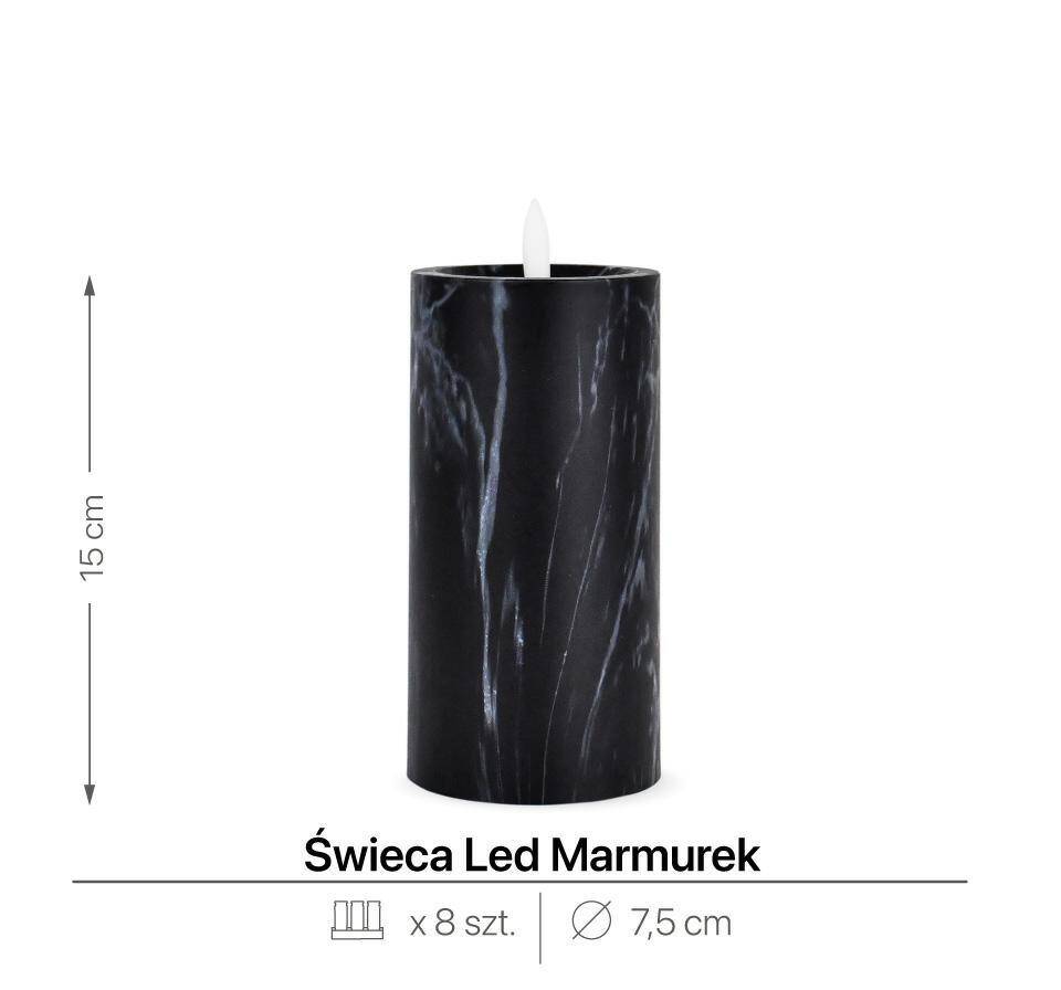 Świeca Led Walec Marmurek 15 cm Czarny (Zdjęcie 2)