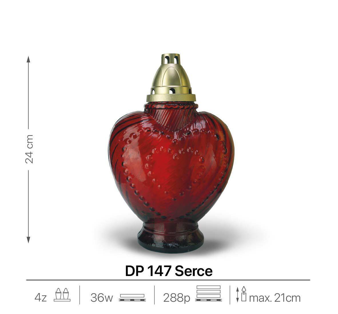 Znicz Duży Serce 24 cm Czerwony DP147 (Zdjęcie 2)