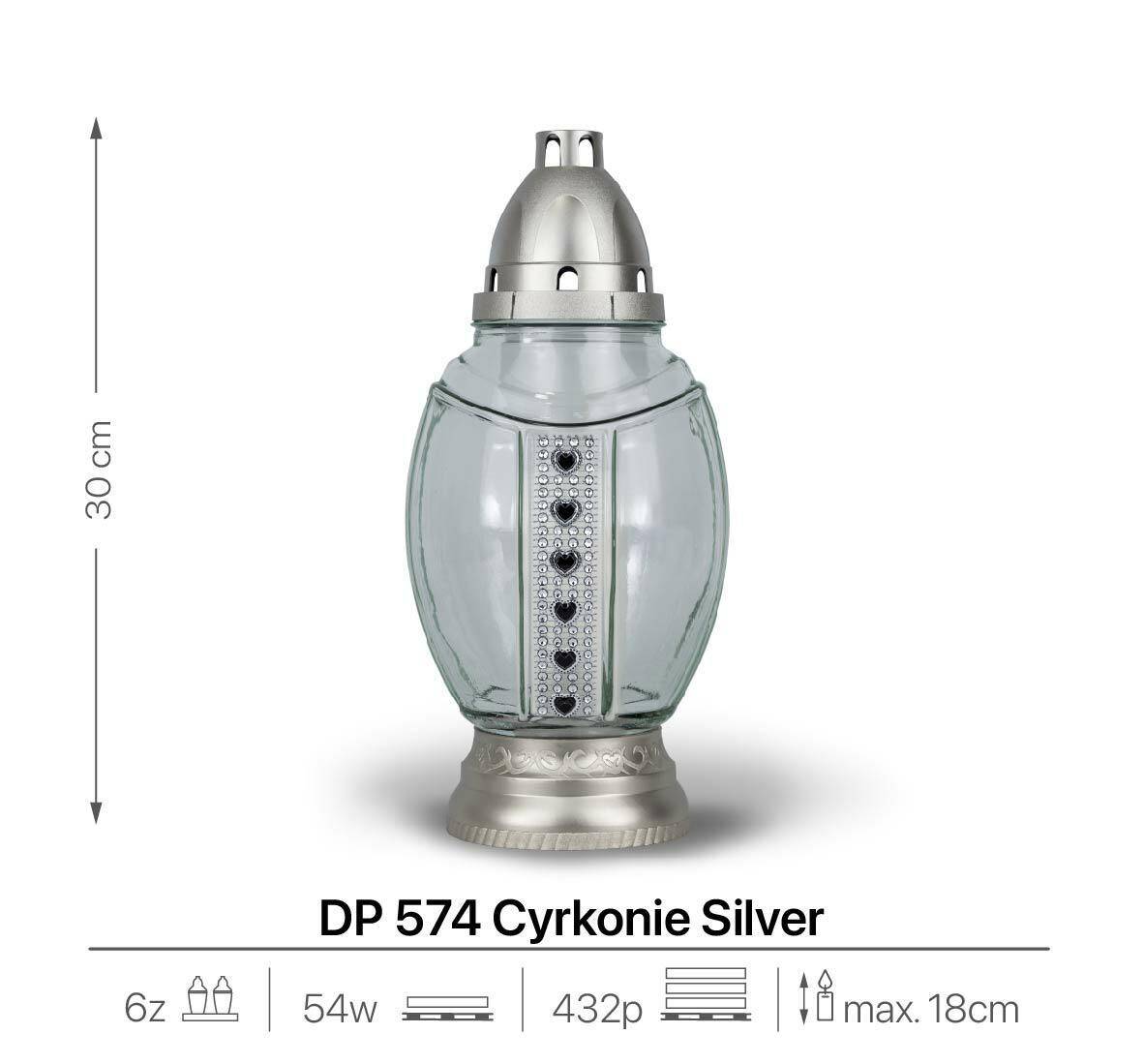 Znicz Szklany 30 cm Srebrny DP574