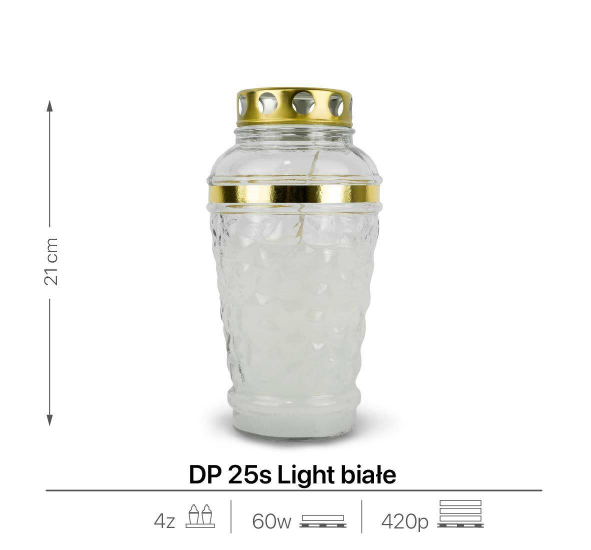 Znicz Szklany Zalewany DP25s Biały 21 cm (Zdjęcie 2)