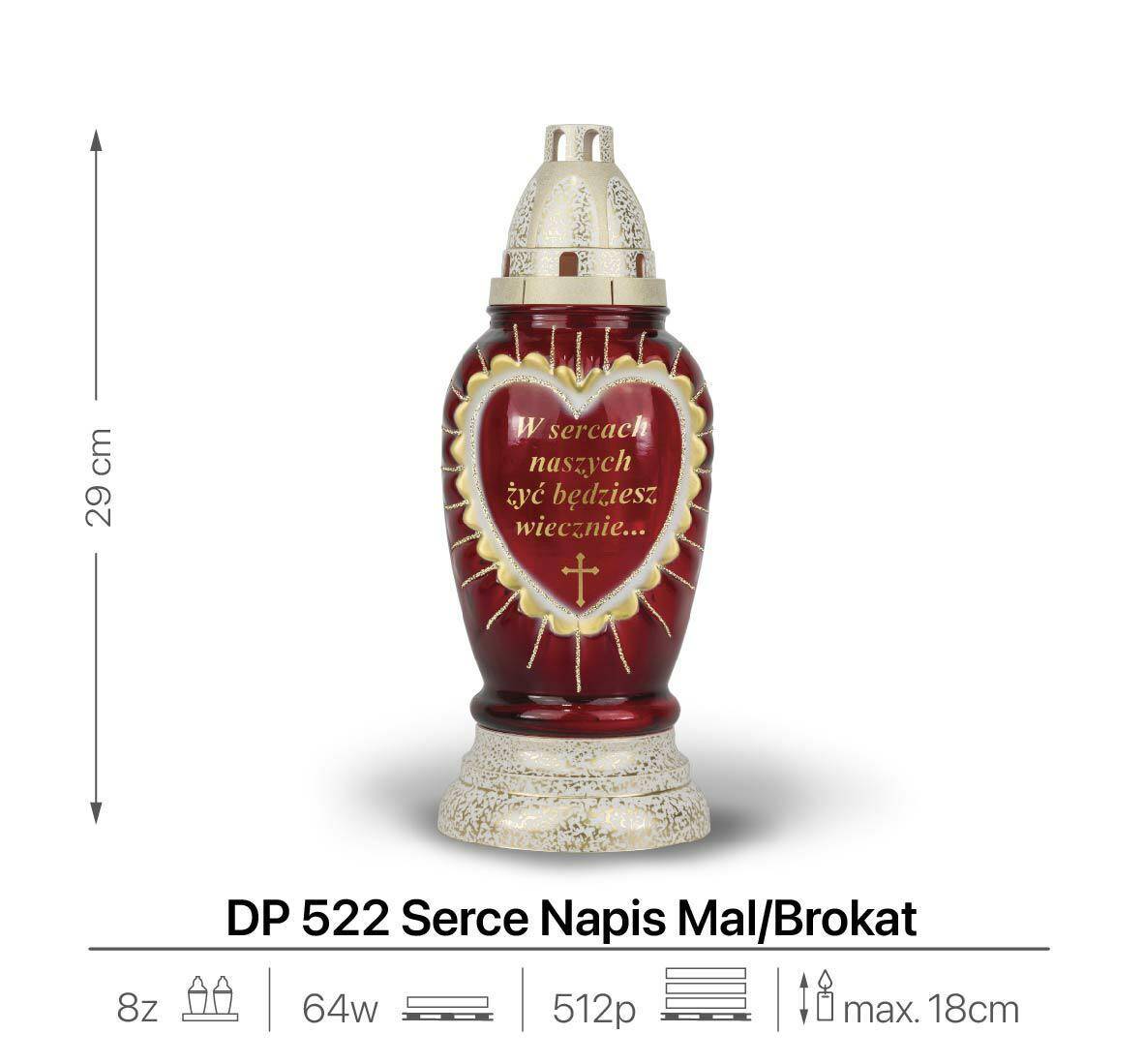 DP 522 Serce Napis Mal/Brokat (znicz) (Zdjęcie 2)