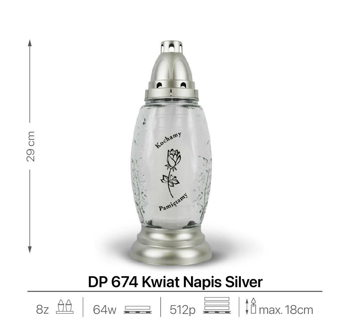 Znicz Szklany DP674 Srebrny 29 cm (Zdjęcie 2)
