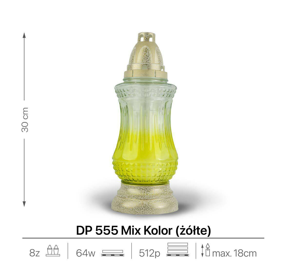 Znicz Szklany DP555 Żółty 30 cm (Zdjęcie 2)