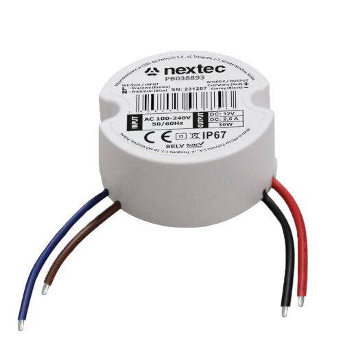 zasilacz okrągły 50mm 12V IP67 2,5A 30W