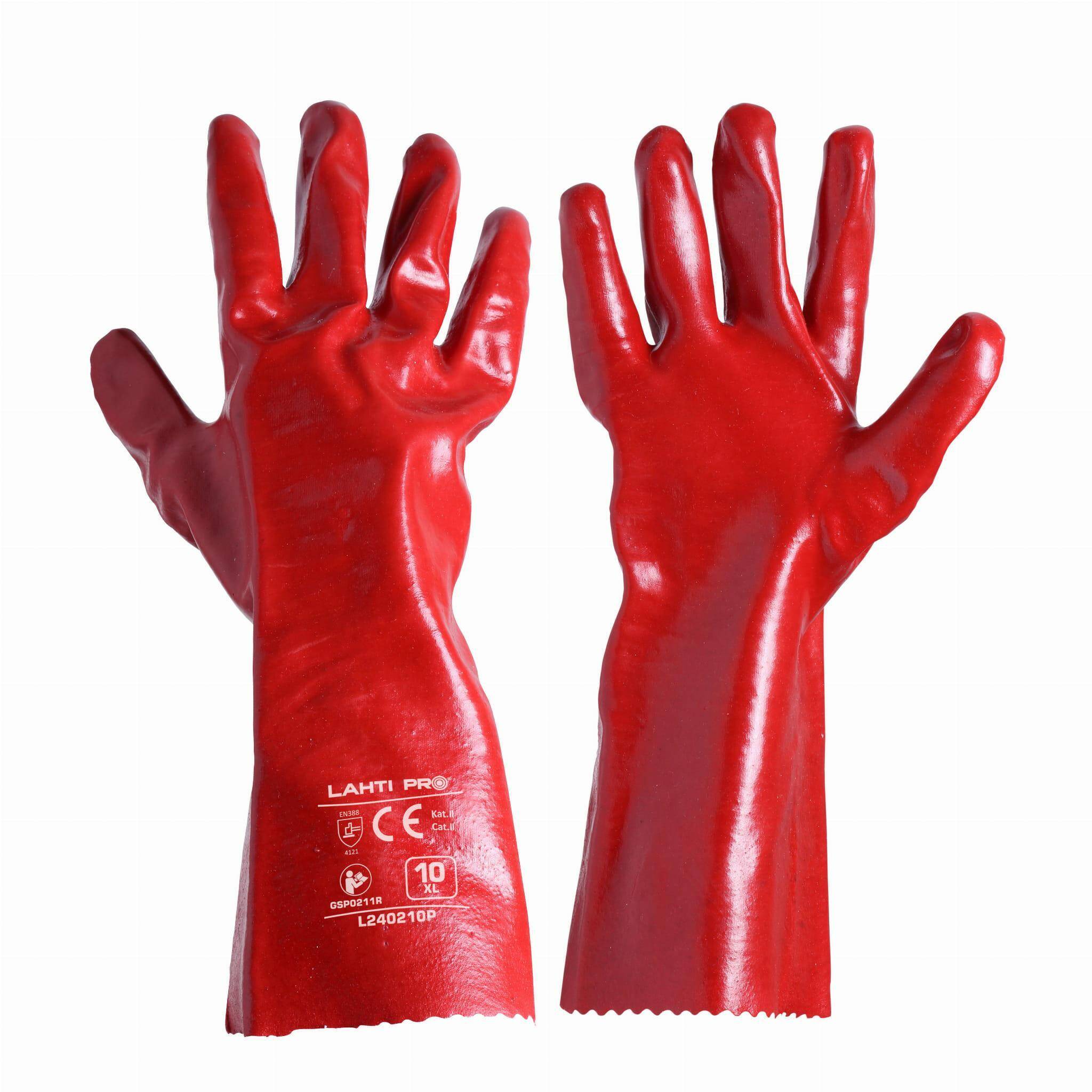 L240210P Rękawice PVC długie czerwone