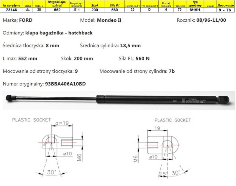 Sprężyna gazowa  L-552 mm  F-560N  9 -7b