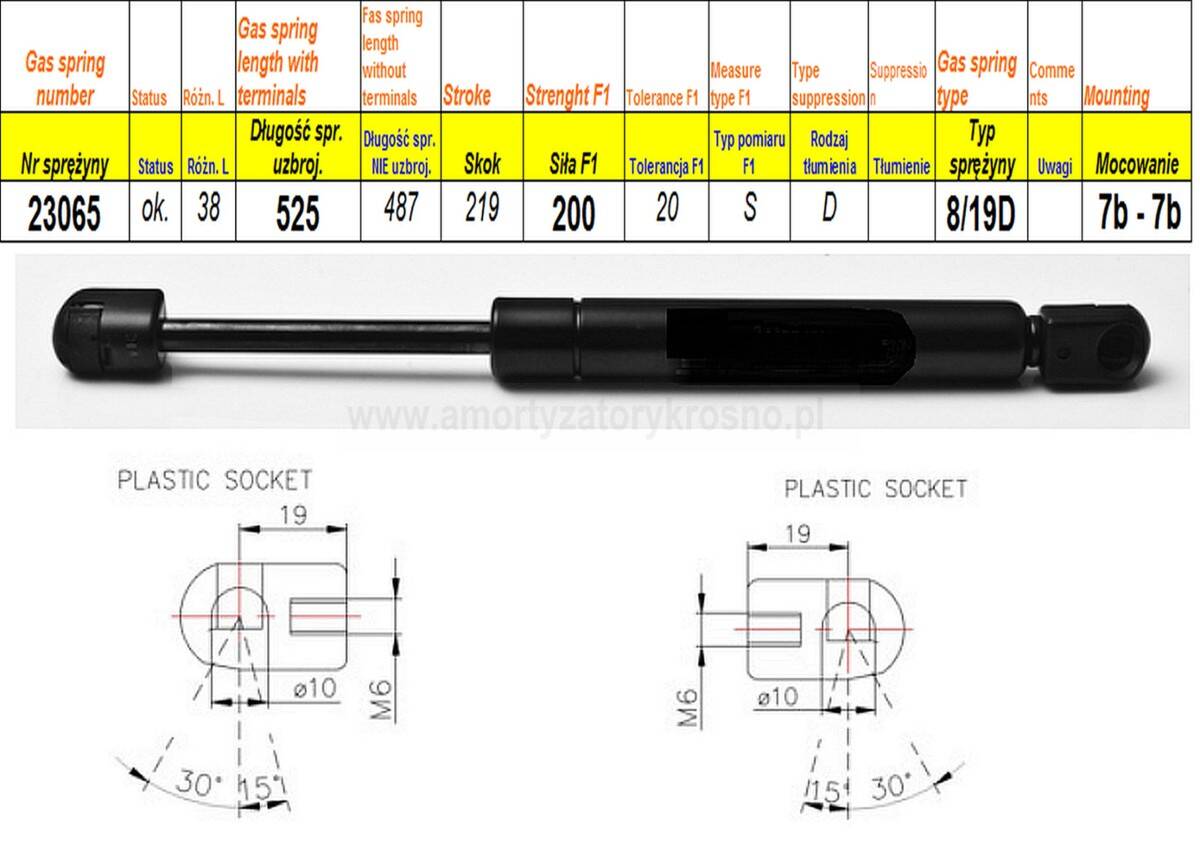 Sprężyna gazowa  L-525 mm  F-200N 7b -7b