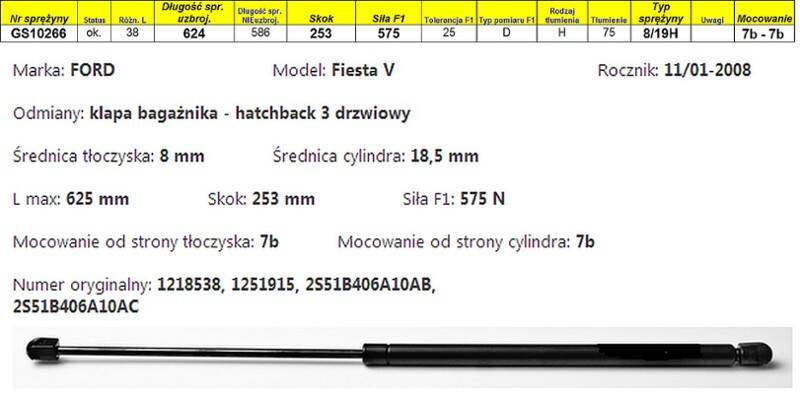 Sprężyna gazowa  L-625 mm  F-575N  7b-7b