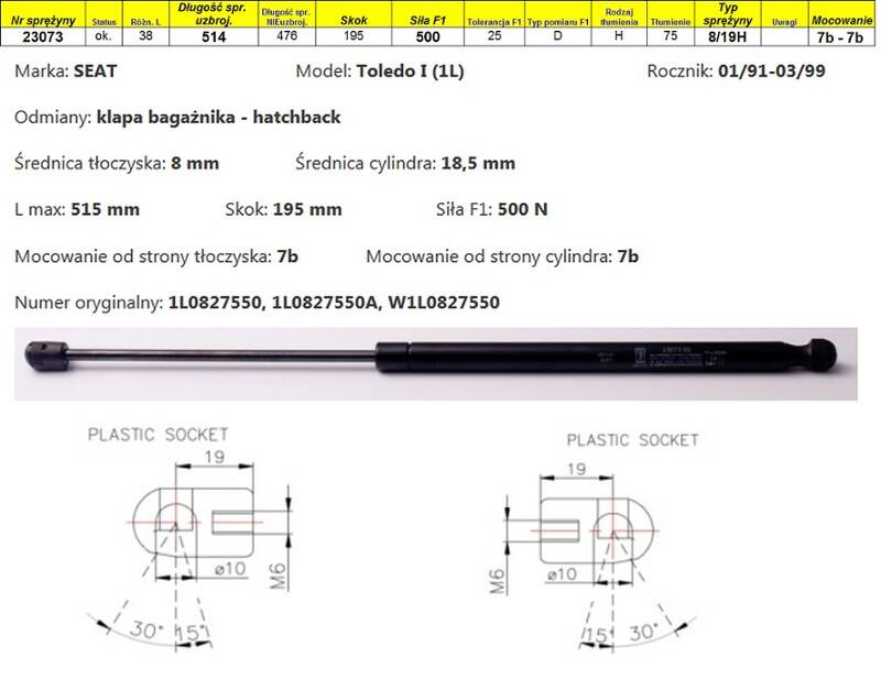 Sprężyna gazowa  L-515 mm  F-500N  7b-7b