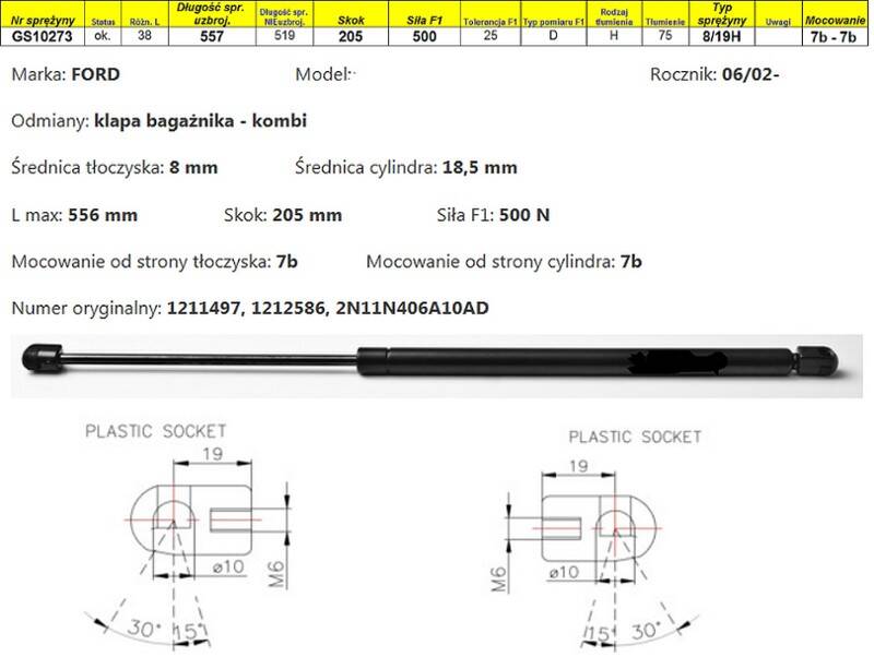 Sprężyna gazowa  L-556 mm  F-500N  7b-7b