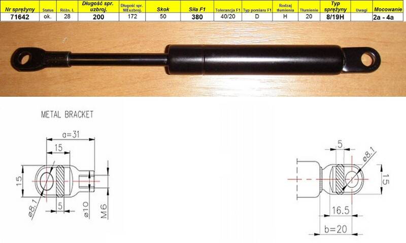 Sprężyna gazowa  L-200 mm  F-380N  2a-4a