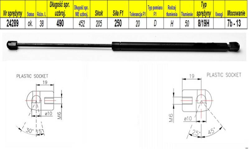 Sprężyna gazowa  L-490 mm  F-250N  7b-13