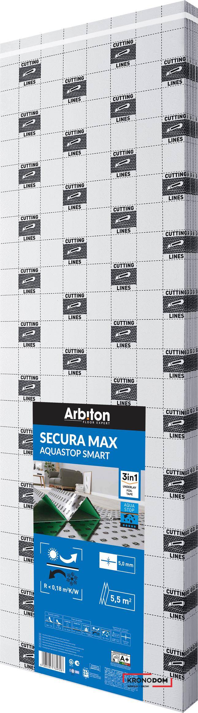 Podkład pod panele ARBITON SECURA MAX AQUASTOP SMART gr. 5mm (1paczka=5,5m2)harmonijka srebrna