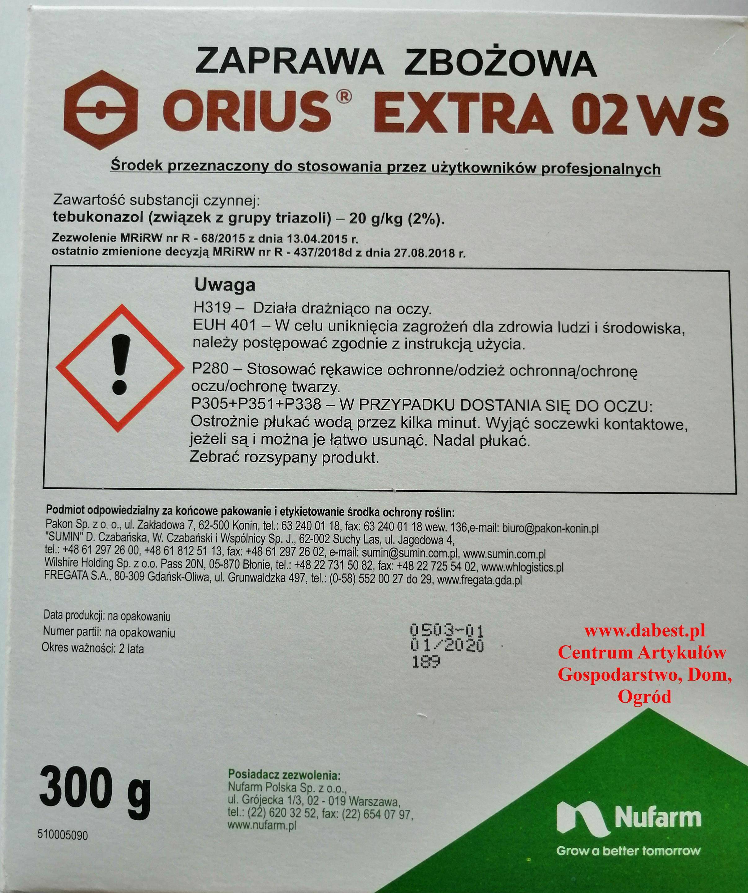 Zaprawa ORIUS EXTRA 02 WS 0,3kg