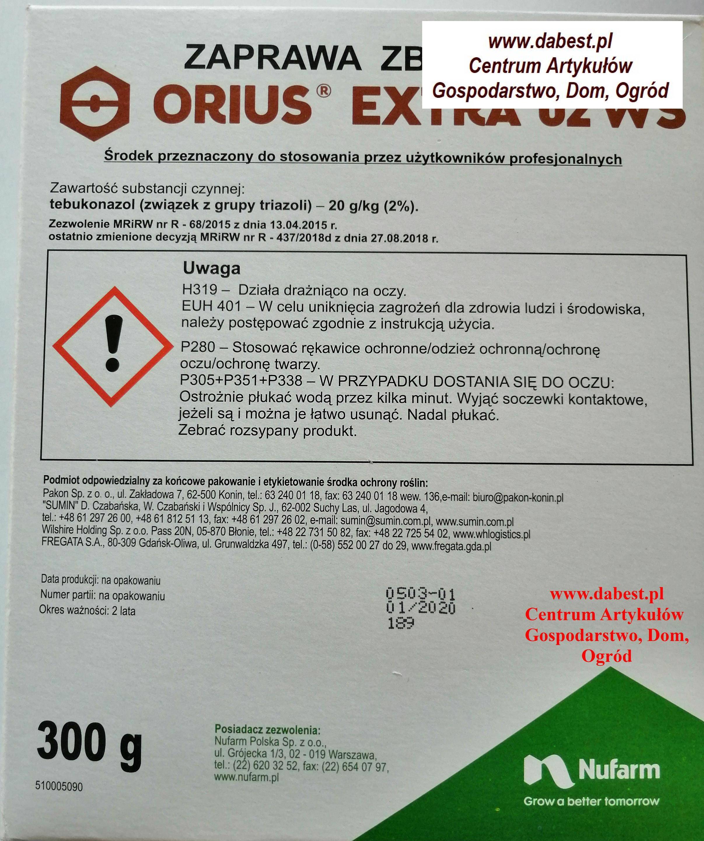 Zaprawa ORIUS EXTRA 02 WS 0,3kg