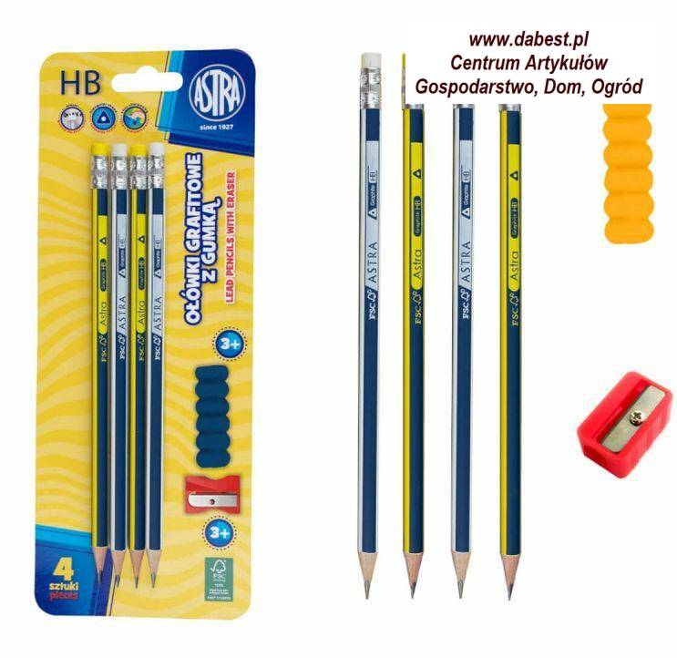 Ołówki grafitowe z gumką 4szt  +