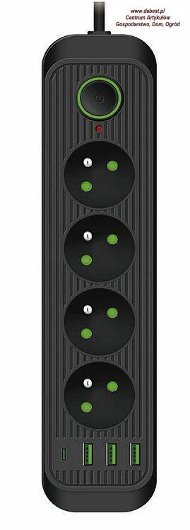 KOBI Przedłużacz CONNECTO czarny 4GN+USB
